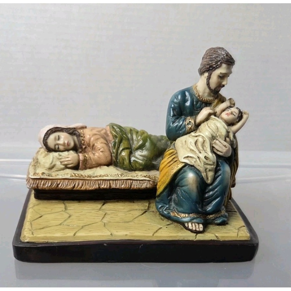 Holy Family Let Mama Rest 6in Statue Virgin Mary Joseph Resin Figurine Colombia